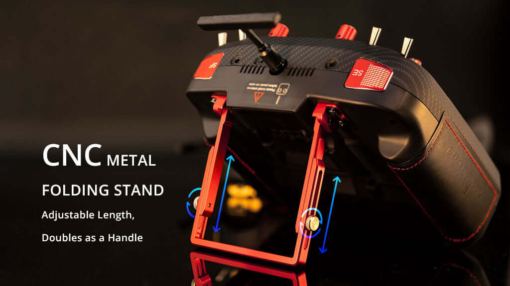 The Adjustable CNC metal folding stand functions as a carrying handle and stand.